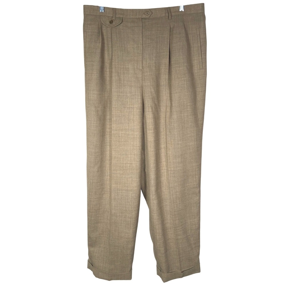 Lauren Ralph Lauren Womens Pleated Wool Trousers Pants Brown 20W Plus